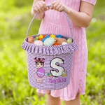 Personalised Cartoon Character Easter Basket with Name and Initial Easter Eggs Hunting Party Favor Gift for Boys Girls