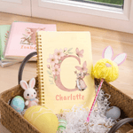 Personalized Watercolor Style Rabbit Flower Name A5 Spiral Notebook and Pom Puff Pen Set with Lined Pages Easter Gift for Boys Girls