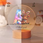 Personalized Bunny Ears Highland Cow Easter Egg LED Night Light with Name and Wooden Base Nursery Decor Easter Gift for Kids