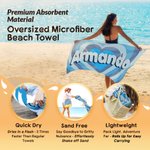 Personalized Layered Heart Ripple Oversized Quick Dry Beach Towel with Name Beach Party Valentine's Day Birthday Gift for Family Couple