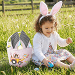 Personalized Cartoon Character Excavator Easter Eggs Striped Easter Basket with Name and Bunny Ears Easter Party Favor Eggs Hunting Gift for Kids