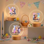 Personalized Bunny Ears Highland Cow Easter Egg LED Night Light with Name and Wooden Base Nursery Decor Easter Gift for Kids