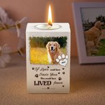 Gepersonaliseerde Pootafdruk Huisdierfoto Houten Kaarshouder met Naam en Tekst Huisdierverlies Herdenkingsgeschenk voor Huisdiereigenaar