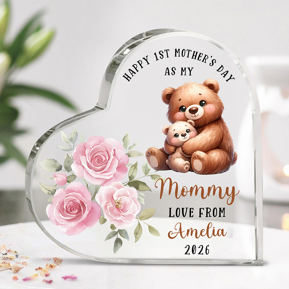 Plaque Acrylique Personnalisée Happy 1st Mother's Day Cute Animal Heart-shape Acrylic Plaque with Name Desk Decor Mother's Day Birthday Gift for Mom
