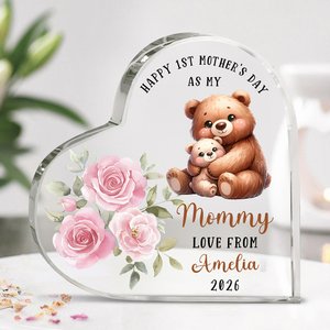 Personalised Happy 1st Mother's Day Cute Animal Heart-shape Acrylic Plaque with Name Desk Decor Mother's Day Birthday Gift for Mom