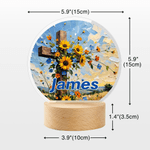 Personalized Oil Painting Style Flower Cross Acrylic LED Night Light with Name and Wooden Base Home Decor Birthday Gift for Christian