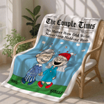 Personalised Newspaper Design Cartoon Couple Soft Throw Blanket with Names Home Decor Birthday Valentine's Day Anniversary Gift for Couple
