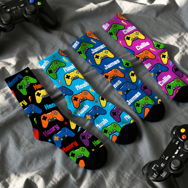 Personalized Multicolor Game Controller Mid-Calf Socks with Name Daily Use Birthday Gift for Game Lover Friend