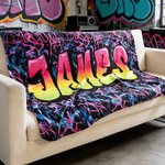 Personalized Graffiti-Style Multicolor Soft Throw Blanket with Name Home Decor Birthday Christmas Gift for Teenager Friend Graffiti Lover