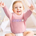 Personalisierte Multicolor Herz Name Chenille Patches gestrickt Pullover Geburtstag Baby Dusche Ostern Geschenk Baby Kleinkind Kind