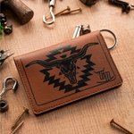 Personalized Western Cow Skull Geometric Pattern PU Leather Wallet Keychain with Letter Portable Accessories Travel Birthday Gift for Family Friends
