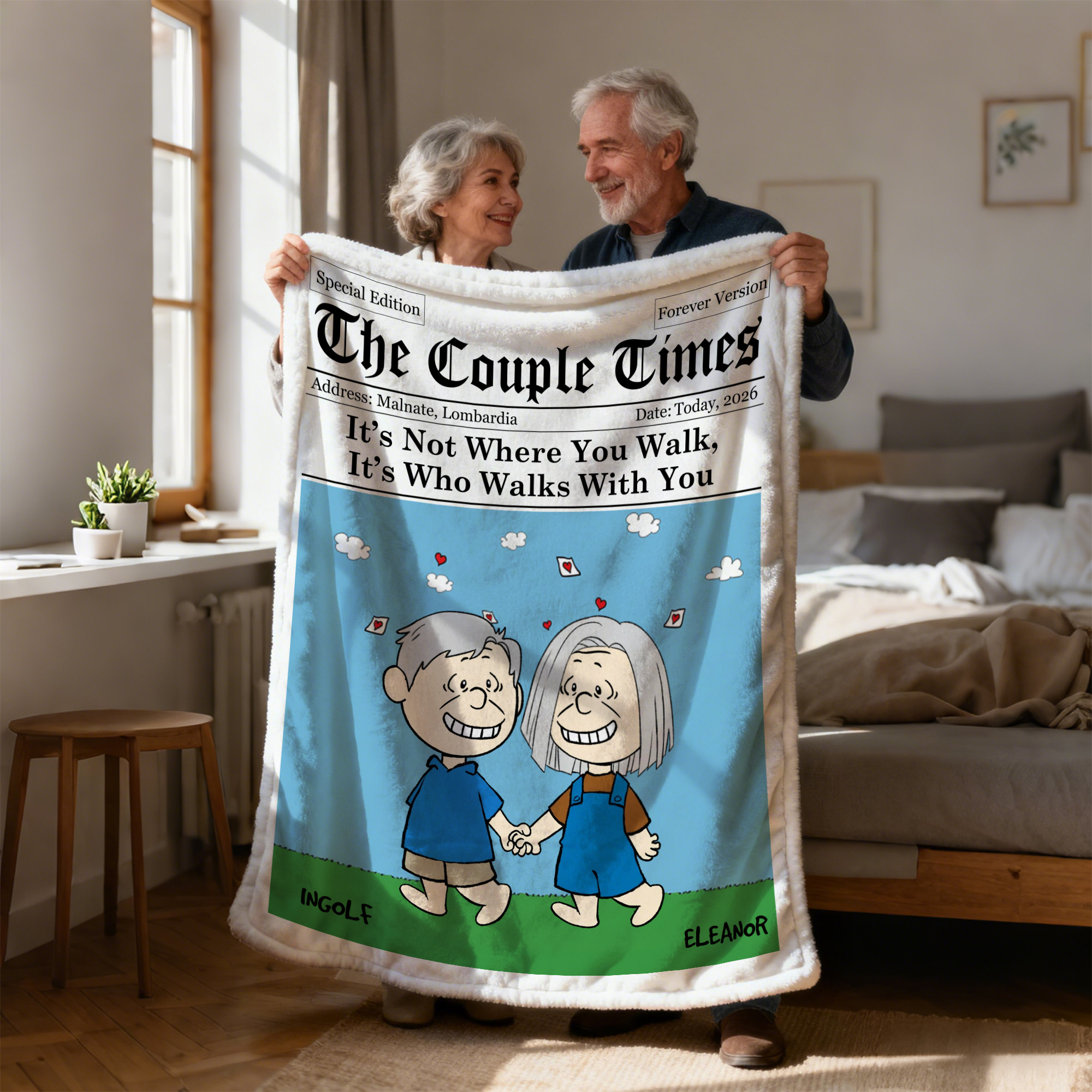 Couverture douce pour couple avec noms Décoration d'intérieur Anniversaire Saint-Valentin Cadeau pour couple