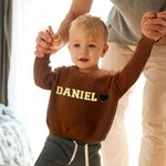 Personalisierte Multicolor Herz Name Chenille Patches gestrickt Pullover Geburtstag Baby Dusche Ostern Geschenk Baby Kleinkind Kind