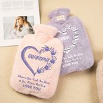 Personalised Heart Hand Hot Water Bottle with Super Soft Fleece Cover for Grandma