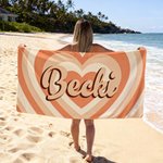 Personalized Layered Heart Ripple Oversized Quick Dry Beach Towel with Name Beach Party Valentine's Day Birthday Gift for Family Couple