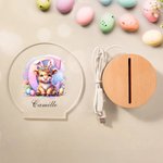 Personalized Bunny Ears Highland Cow Easter Egg LED Night Light with Name and Wooden Base Nursery Decor Easter Gift for Kids