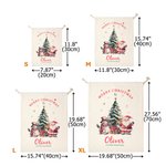 Personalisierte Weihnachtsmann Schneemann Weihnachtsbaum Drawstring Geschenkbeutel mit Namen und hölzernen Tag Weihnachtsgeschenk für Kinder