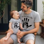 Personalized Our First Father’s Day Handprint 100% Cotton Baby Bodysuit T-shirt Matching Set with Name and Year Gift for Dad Baby