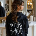 Personalized Mrs Bride Zip Up Hoodie with Glitter Name and Date Wedding Bridal Shower Gift for Bride