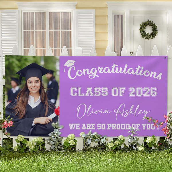 Personalized Congratulations Proud of You Multicolor Photo Banner with Name Class of 2026 Graduation Backdrop Party Decor Gift for Graduates
