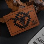 Personalized Western Cow Skull Geometric Pattern PU Leather Wallet Keychain with Letter Portable Accessories Travel Birthday Gift for Family Friends