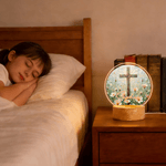 Personalized Oil Painting Style Flower Cross Acrylic LED Night Light with Name and Wooden Base Home Decor Birthday Gift for Christian
