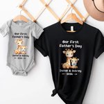 Personalized Cute Bear Our First Father's Day 100% Cotton T-shirt Baby Bodysuit with Name and Year Birthday Gift for Baby Daddy