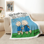 Personalised Newspaper Design Cartoon Couple Soft Throw Blanket with Names Home Decor Birthday Valentine's Day Anniversary Gift for Couple