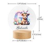 Personalized Bunny Ears Highland Cow Easter Egg LED Night Light with Name and Wooden Base Nursery Decor Easter Gift for Kids