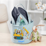 Personalized Cartoon Character Excavator Easter Eggs Striped Easter Basket with Name and Bunny Ears Easter Party Favor Eggs Hunting Gift for Kids