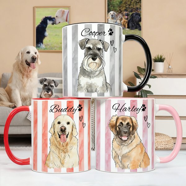 Gepersonaliseerde Watercolor Stripe Pet Photo 11 oz 15 oz Keramische Mok met Naam Verjaardag Pet Party Gift voor Huisdier Eigenaren Liefhebbers