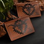 Personalized Western Cow Skull Geometric Pattern PU Leather Wallet Keychain with Letter Portable Accessories Travel Birthday Gift for Family Friends