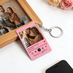 Portachiavi in acrilico con nome e titolo della canzone Regalo di nozze di San Valentino personalizzato per coppia con foto di lettore musicale