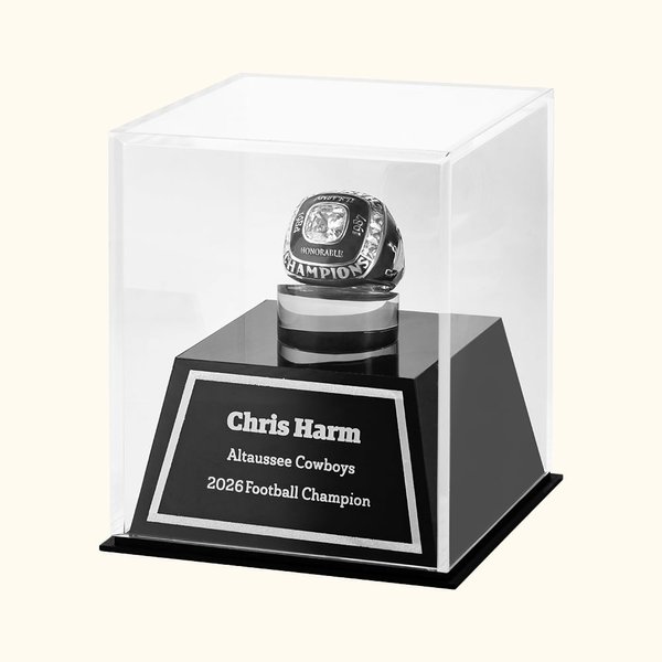 Personalized Engraved Championship Ring Display Acrylic Case for Fantasy Football Baseball Softball Ring Gift for Ball Game Sport Lover