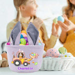 Personalized Cartoon Character Excavator Easter Eggs Striped Easter Basket with Name and Bunny Ears Easter Party Favor Eggs Hunting Gift for Kids