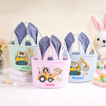 Personalized Cartoon Character Excavator Easter Eggs Striped Easter Basket with Name and Bunny Ears Easter Party Favor Eggs Hunting Gift for Kids