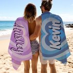 Personalized Layered Heart Ripple Oversized Quick Dry Beach Towel with Name Beach Party Valentine's Day Birthday Gift for Family Couple