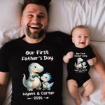 Personalized Cute Bear Our First Father's Day 100% Cotton T-shirt Baby Bodysuit with Name and Year Birthday Gift for Baby Daddy