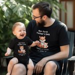 Personalized Cute Bear Our First Father's Day 100% Cotton T-shirt Baby Bodysuit with Name and Year Birthday Gift for Baby Daddy