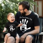 Personalized Our First Father’s Day Handprint 100% Cotton Baby Bodysuit T-shirt Matching Set with Name and Year Gift for Dad Baby