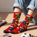 Personalised Multicolour Game Controller Mid-Calf Socks with Name Daily Use Birthday Gift for Game Lover Friend