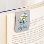 Personalized Multicolour Retro Birthstone Birth Flower Magnetic PU Leather Bookmark Clip with Name Birthday Gift for Book Lovers Bookworms
