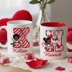 Personalized Angel Cupid Rose Heart Design 11 oz 15 oz Ceramic Mug with Name and Coaster Valentine's Day Gift for Her Him