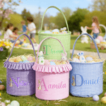 Personalized Cute Peter Rabbit Plaid Easter Basket with Name Easter Egg Hunt Easter Gift for Boys Girls