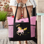 Personlig flerfarget blomstret hesteveske med stor kapasitet i Oxford med navn og nettinglommer Hestetrening Daglig bruk Gave til hesteeiere Ryttere