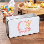 Personalized Cute Cartoon Rabbit Initial Biscuit Tin Storage Box with Name Easter Party Gift for Kids Family