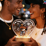 Personalized Cartoon Kissing Couple Heart Acrylic LED Night Light with Name Title Year and Wooden Base Home Decor Valentine's Day Gift for Couple