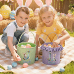 Personalised Cute Bunny Gradient Colour Initial Plaid Easter Basket with Name and Ruffles Eggs Hunting Party Easter Gift for Kids