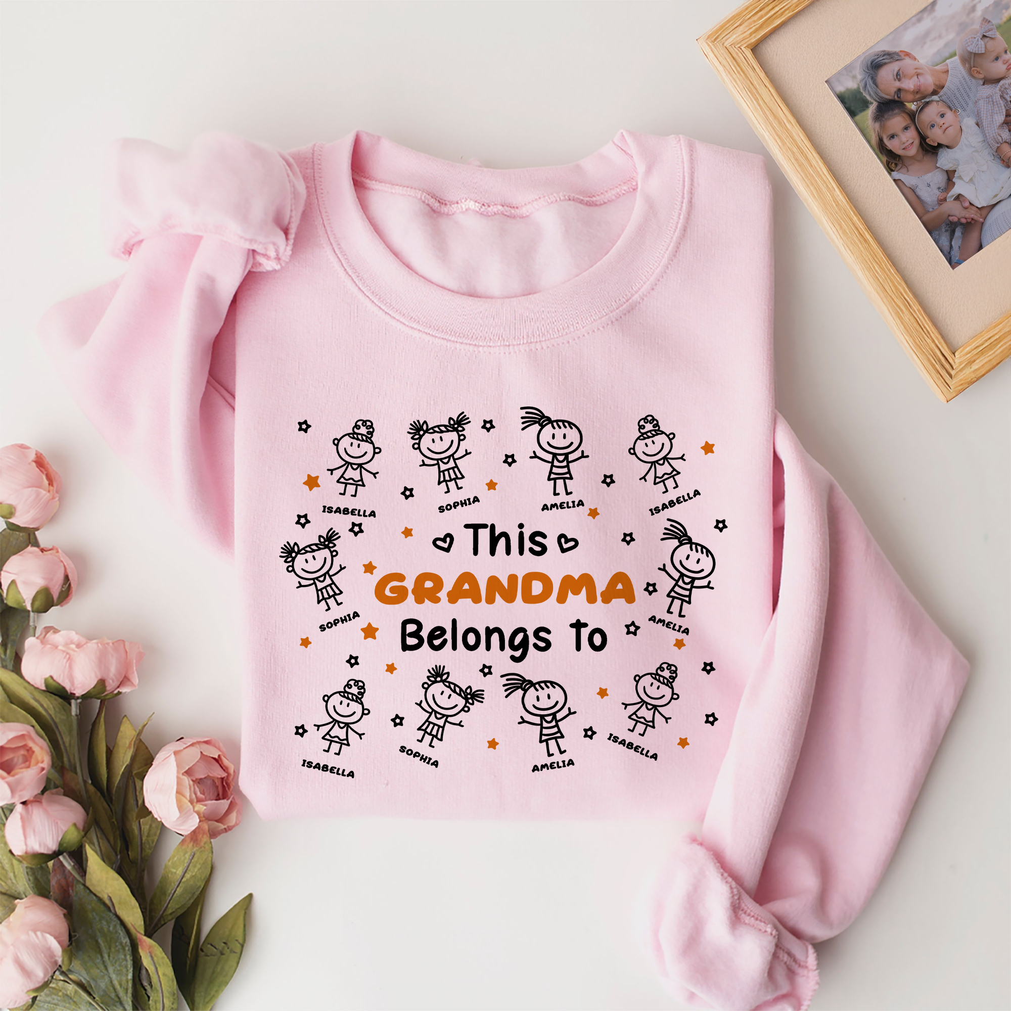 Sweatshirt personnalisé avec nom Cadeau d'anniversaire pour la famille Grand-mère Maman
