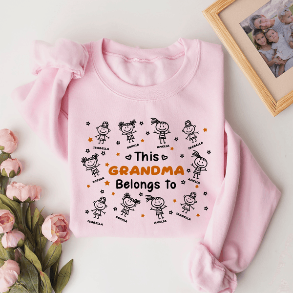 Personalized Cute Line Cartoon Character Soft T-shirt Sweatshirt with Name Birthday Gift for Family Grandma Mom